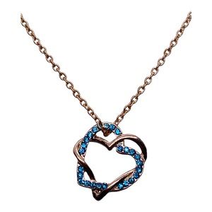 Imitation Yellow Gold BLUE TOPAZ Rhinestone Double Heart Pendant Necklace